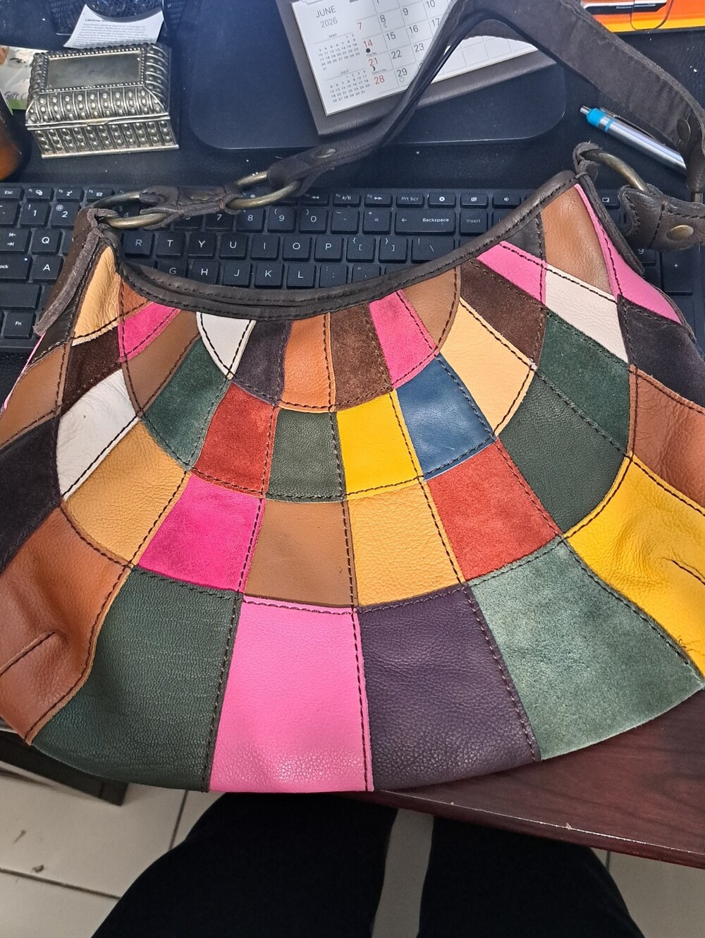 Patchwork Multicolor Leather Shoulder Bag - Vibrant Colorblock Hobo